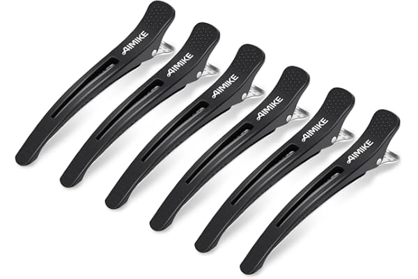 AIMIKE 6pcs Pinces à Cheveux Professionnelles pour la Coupe de Style, Pinces à Cheveux Antidérapantes Sans Trace de Canard, Pinces de Coupe de Cheveux pour Salon Coiffeur - Noir 4,3 "de Long