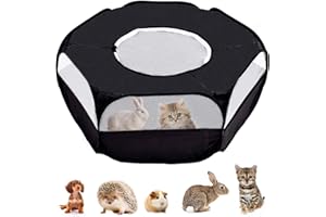 KarDor Small Animals Cage Tent, Lightweight and Foldable Pet Playpen,Outdoor/Indoor Exercise Fence for Hamsters,Guinea Pig,Rabbit,Rat,Cats(Black with Cover)