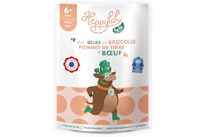 Happylal Baby Repas Halal Bébé 6 mois | Brocolis, Pommes de Terre, Bœuf | Petits pots Certifiés Halal | Diversification alimentaire bébé | Fabriqué en France | Lot 10 x 150g