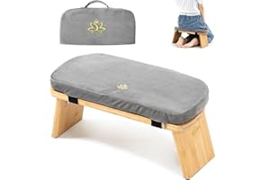 Estleys Meditation Bench, Bamboo Meditation Stool, Folding Kneeling Meditation Bench, Seiza Prayer Bench, Prayer Bench with Meditation Cushion, Kneeling Stool (Grey & Bag)