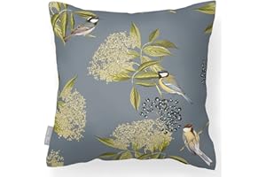 Izabela Peters Outdoor Cushions Waterproof, 43 cm, Filled, Bird on Elderflower - Grey, Garden Furniture Cushions
