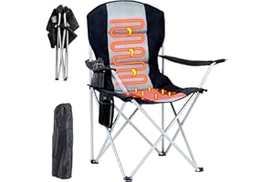 Obqer Folding Heated Camping Chair, 400LBS Heavy Duty Camping Chairs With Side Pocket & Cup Holder, 3 Level Heat Adjustment, Ergonomic Back, For Watching Sports, Battery NOT Included