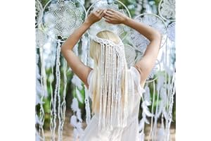 RUNRAYAY Fasce di nappe bohémien, velo da sposa Macrame bianco Boho Hippie Feather Headband Accessori per capelli da sposa per donne e ragazze