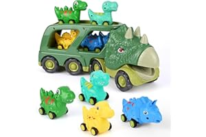 Weinsamkeit Jouet Camion Dinosaure Enfant avec Sons & Lumières de Rugissement, Jouet Garage Voiture pour Enfants Camion Transporteur (Vert)