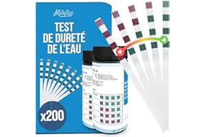 MILYTEC 200 Bandelettes Tests TH Eau Potable – Kit Analyse Dureté de l’Eau Calcaire – Testeur TH Adoucisseur, Aquarium, Piscine – Mesure Facile avec Languettes Précises – °f (FR), °dH (DE), ppm