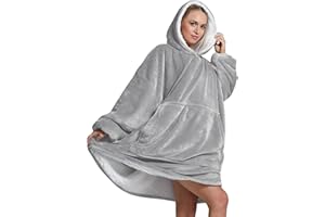 MIA WE DRESS YOUR HOME Oversized Wearable Hoodie Blanket Ultra Soft Sherpa Fleece Oodies Reversible Warm & Cozy Giant Hooded Blanket Sweatshirt Large Front Pocket - Gift One Size Fits For All