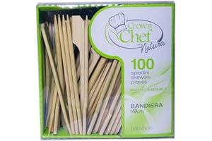 Crown - Lote de 5 paquetes de 100 palillos de sándwiches de 9 cm con bandera de bambú biodegradables esterilizados