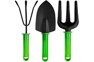 BRICOGAMO Kit DE JARDINERÍA Pala JARDINERÍA PEQUEÑA, Herramientas para Huerto, Utensilios para Semillas y Flores, Set De Podar Malas Hierbas, Supervivencia Plantas Rastrillo Jardín Césped Pack 3 UD