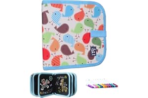 WEIGAV Tableau noir pour apprendre ¨¤ dessiner aux enfants, avec 12 crayons color¨¦s, carnet d'exercice effa?able et r¨¦utilisable pour peinture, 14 pages (oiseau)
