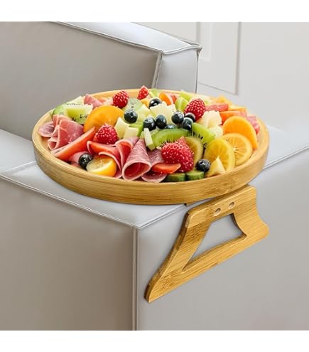 Nnewvante Sofa Arm Tray, 3 In 1 Large 39x25cm Bamboo Couch Arm Table Tray Sofa Armrest Clip On Tray Table With 360u00b0Rotated Phone/Drink Holder