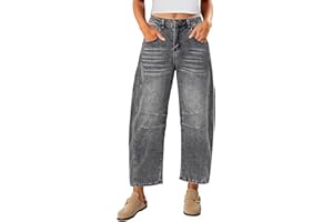 Vetinee Wide Leg Baggy Jeans Vita Alta Donna