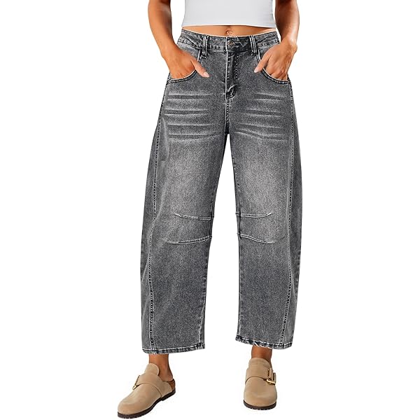 PEIHOT Damen Barrel Jeans - Weite Bein Jeans Mit Stretch Mittelwaiste