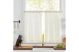 ‎TOPICK TOPICK Scheibengardinen modern Wohnzimmer Küche Weiß Bistrogardine 2er set Scheibengardinen Küche Leinenoptik Küchengardinen kurz H60xB65 cm Küchenvorhänge Landhausstil Gardine Küchenfenster