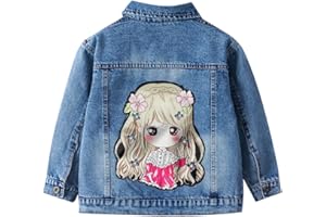 linboo Veste en Jean Fille Printemps Automne Blouson Manteau en Denim pour Enfants Avec Motif Mignon