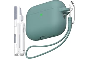 MHYALUDO Compatibile con AirPods Pro 3a Generazione Custodia, Silicone Morbido Antiurto e Antiscivolo Compatibile con AirPods Pro 3 Custodia Protettiva con Cordino e Kit Di Pulizia,Verde pino