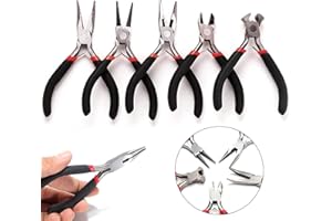 CYH Kit 5 Pinces pour Creation de Bijoux, 1 Pinces a Bec Fin, 1 Pinces a Bec Rond, 1 Pince Coupe-fil, 1 Pinces a Bec Courbé, 1 pinces a Bec Plat, pour la Fabrication de Bijoux Bricolage