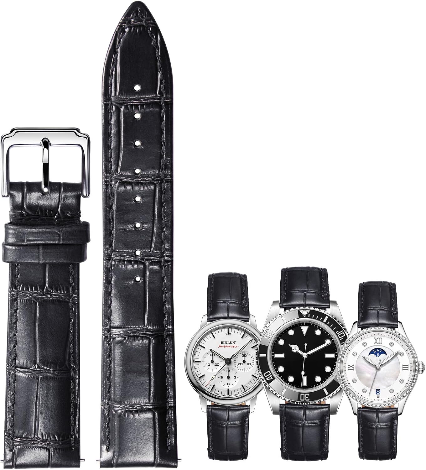 BINLUN Correa Reloj de Piel de Liberación Rápida Correas de Relojes de Cuero de Repuesto para Hombres y Mujeres con 12 Colores (10mm 12mm 14mm 15mm 16mm 17mm 18mm 19mm 20mm 21mm 22mm 23mm)