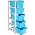 Studio 5 Xl(Extra large), Modular Drawer made of Virgin Plastic for Home, Office, Parlor, School, Doctors, Home and Kids, Product Dimension (31cmx39cmx98 cm), Colour Blue Tedemel