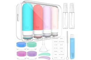 ‎NICEKOOL 90ml x 4 Silikon Reiseflaschen Set, Reiseflaschen Zum Befüllen Toilettenartikel 17 Stück Portable Reise Container für Shampoo Lotion, Auslaufsicher Nachfüllbare TSA geprüft und BPA frei, Bunt