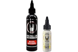 ‎VIKING-INK B&W Tinta para tatuaje - KIT BLACK DYNAMITE 4oz (120ml) + WHITE ULTRA 1oz (30ml) - VIKING INK USA