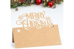 HOMO TRENDS 50Pcs Christmas Place Cards for Table, Merry Christmas Name Place Cards for Table Christmas, Kraft Table Name Cards Xmas Table Cards Christmas Table Settings Seat Cards for Wedding Party Decoration