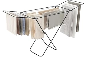 Dekohome Étendoir à linge pliable avec ailes et structure métallique légère, 20 mètres de surface d'étendue, résistant au soleil et aux intempéries, 182 x 107 x 56 cm, noir