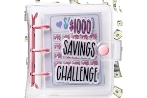 v2croft 1000 Savings Challenge Binder, Money Saving Challenges Book with Cash Envelopes, Budget Binder, Cash Saving Organizer (Pink)