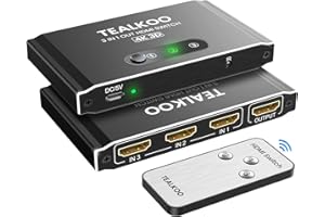 TEALKOO Switch HDMI 3 Entrée vers 1 Sorties avec Télécommande Aluminum Splitter HDMI 4K, Commutateur HDMI Support 4K 3D 1080P HDCP 2.2 HDR avec PS5 PS4 Xbox Blu Ray Lecteur DVD PC TV Box