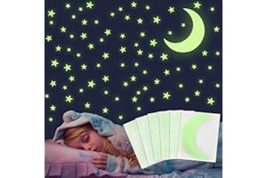 JULBEAR Leuchtsterne Kinderzimmer, 300 Stück Selbstklebende Leuchtsterne Aufkleber Wandtattoo Kinderzimmer Junge Weltraum Kinder Leuchtaufkleber Leuchten im Dunkeln Leuchtende Sterne Mond