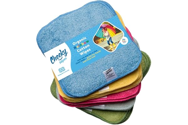 Cheeky Wipes - Lot de 25 lingettes en coton épais bio de qualité supérieure - 15 x 15 cm - Lingettes en éponge réutilisables, extra douces et parfaites pour nettoyer les mains et le visage de bébé