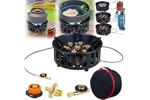 AISNY Estufa Camping 16800W Con 3 Adaptadores, Prueba Viento, Encendido Piezoeléctrico, Bolsa Transporte, Placa Gas Portátil Para Exteriores, Acampar, Senderismo y Fiestas