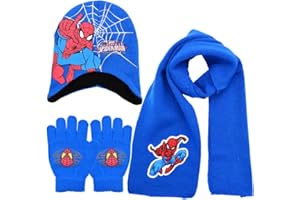 KSOPSDEY SpiderMan Mickey Mcqueen Mütze Schal Handschuhe SpiderMan Wintermütze Set Winter Herbst Frühling Schal Strickmütze Handschuhe Kombiset Tolle Geschenkidee für Mädchen 3Stücke