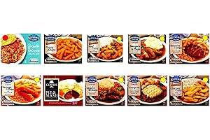 MY AFRICA STORE 10 Pack Ready Meal (Spaghetti bolognese/Curry & chips/Beef curry/Bangers & mash/Steaklet & chips/Sausage & chips/Cooks pie & mash/Liver & onions/Cottage pie/Chicken curry)