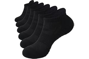 Stoeury Mens Running Socks, Cushioned Anti Blister Trainer Socks, Black White Ankle Socks for Men Women, Moisture-Wicking Short Cotton Socks for Sports, Gym, Walking and Daily, 6 Pairs