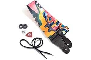 KLIQ MUSIC GEAR Passez la souris sur l'image pour zoomer KLIQ Sangle de guitare vintage tissée pour guitare acoustique et électrique | 2 verrous de sangle en caoutchouc inclus (Artist Sublimated Collage)