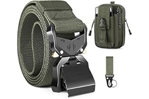 Jkevow Cinturon tactico para Hombres, cinturón de Alto Rendimiento de 1.5 Pulgadas, Nylon Estilo Militar, Hebilla de Metal, liberación rápida, Regalo con Gancho tactico