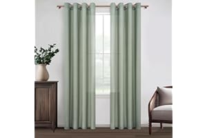 MRTREES Tende Lino Verde Salvia Trasparenti per Interni Camera da Letto Moderna Tende Soggiorno Bellissime Moderne Salotto Eleganti Casa 2 Pezzi 140x225cm Tenda con Anelli da Interno