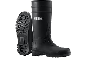 HISEA Herren Stahlkappen Regenstiefel aus PVC-Gummi, wasserdichte Garten- und Outdoor-Arbeitsstiefel, rutschfeste Kniestiefel für Landwirtschaft und Industriearbeit