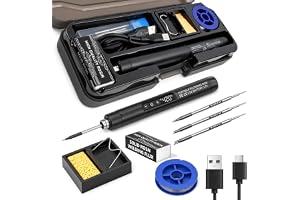 Batterilödkolvs-set, svart, USB-uppladdningsbar, brandmålningskolv med LED-skärm, justerbar temperatur 260–420 ℃, 3 lödspetsa