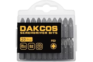 DAKCOS Juego de puntas de destornillador de PZ2 Puntas Phillips de 20pc, acero S2 longitud de 25mm