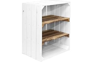 MARWOOD PREMIUM QUALITY Caja de madera flameada con estante, caja multifunción de madera, cajas de vino, cajas de madera, cajas de frutas, cajas vintage de madera, zapatero | BALEN, blanco, 40 x 29 x