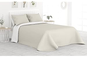 Liniva Home Colcha Bouti Termosellada para Verano y Entretiempo. 100% Microfibra - Modelo Mallorca. Colcha Cubre Cama Multiusos. Incluye una Funda de cojín. Cama 80/90 cm - 180x265cm Beige/Blanco
