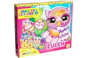 STICKY MOSAICS ORB Sticky Mosaic Eulen, 4 Designs, kreative Geschenke Bastelset Kinder Geschenke für Mädchen und Jungen selbstklebende Glitzer Moosgummi Aufkleber Kindergeburtstag DIY Deko basteln ab 5 Jahre