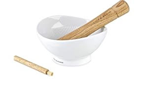Cole & Mason H111929 Suribachi Pestle & Mortar | Spice Grinder/Herb Grinder | White Glazed Porcelain/Hevea | Ceramic Pestle and Mortar Set | Includes Wooden Brush | 2 Year Guarantee
