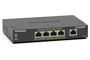 ‎NETGEAR NETGEAR GS305EPP PoE Switch 4 Port Gigabit Ethernet LAN Switch PoE+ 120W Plus (5 Ports Plug-and-Play, Managed Netzwerk Switch PoE, IGMP Snooping, QoS, VLAN, Lüfterloses Metallgehäuse), Schwarz