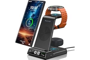NEOTRIXQI Bezprzewodowa ładowarka Samsung z zegarem do Galaxy S24 Ultra/Z Flip 5/S23 Ultra, ładowarka Samsung do Galaxy Watch 6/5 Pro, bezprzewodowa ładowarka do Galaxy Buds
