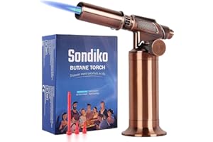 Sondiko Cannello da Cucina in Metallo di Alta Qualità, S801 Torcia a Fiamma Grande, Ricaricabile, con Fiamma Regolabile e Antivento, per Cucinare, Barbecue (Gas Butano non Incluso)
