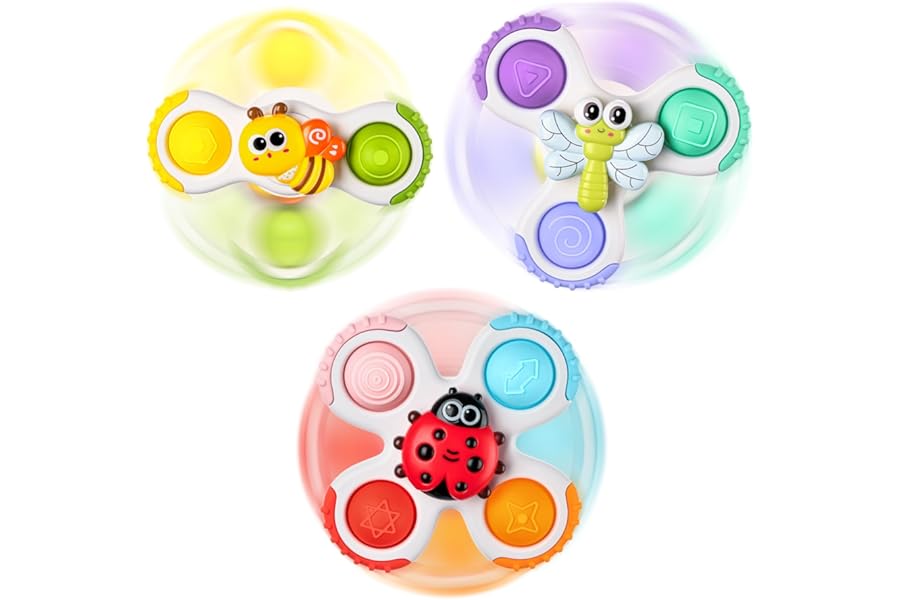 lerrbo 3PCS Pop Suction Cup Spinner Baby Toys for 1 Year Old Boy Girl,Sensory Bath fidget Toy for Toddlers 1-3,Novelty Spinning Tops Toddler Toys Age 1-2,12 18 Months Boy Birthday Gift for Infant