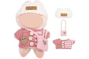 Vicloon Bekleidung für 17cm Plüsch, Puppenkleidungs Set für Puppe, Kuscheltier Kleidung Outfit, Puppenzubehör, Niedlich Outfit Accessoires für Puppen, Ideales DIY Kinder Geschenke-Roter Hasenpullover