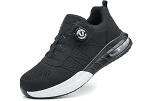 KTDYG Safety Trainers Men Womens Safety Shoes with Rotary Buckle Air Cushion Lightweight Steel Toe Cap Trainers Breathable Non-Slip Work Boots